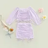 Clothing Sets Fashion Autumn Children Girls 1-5Y Toddlder Kids Girl Solid Off Shoulder Drawstring Ruched Crop Tops A-line Skirts