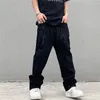 Męskie dżinsy 2023 Streetwear Workowca mężczyźni Koreańska moda luźna prosta szerokie spodnie nóg Męskie litera drukowana długie spodnie Hip Hop Jean Black