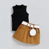 Clothing Sets 9M-5Y Kids Girl Summer Girls Clothes Set Skirt Sleeveless Tank Knitted Tops And Casual Pocket Mini Fanny Pack