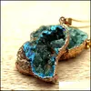 Pendant Necklaces Metal Chain Healing Energy Necklace For Women Dyed Natural Crystal Agat Druzy Minerals Gem Stone Charm Drop Delive Dh4Ew