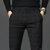 Mens Pants Black Pants Mens Plaid Trousers Spring and Autumn Fashion Slim Pants Men Gray Stripe Slacks 2838 Pantalones Hombre 230213