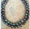 Chains Double Strands 11-12mm Tahitian Peacock Black Pearl Necklace 18"-19"