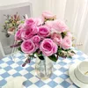 Flores decorativas 30cm rosa rosa buquê de seda peony artificial 8 cabeça casamento caseiro decoração de luxo arranjo de luxo em massa