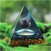 Charmes Articles d'ameublement en pierre semi-précieuse naturelle Pyramide Forme Orgonite Améthyste Pour Diy Home Decorationcharms Drop Dhoav