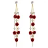 Dangle Earrings 2023 Korea Fashion Temperament Long Tassel Pendant Exquisite Simple Purple Red Rose Flower Female Jewelry