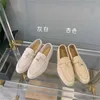 Italien designer loropiana skor mjuk och bekväm känsla av att kliva på skit italienska loafers kvinnor lp cashmere läder slacker skor mocka