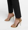 럭셔리 패션 브랜드 여자 샌들 퀸 신발 자물쇠 금속 가죽 샌들 뾰족한 발가락 알몸 샌들 고급 디자이너 하이힐