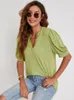 Kvinnors blusar 2023 Summer Ladies Fashion Casual V-ringning T-shirt Solid Color Puff Sleeve Loose Women's Tops 9 färger