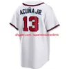 Anpassade basebolltröjor 2022 28 Matt Olson Jersey Freddie Freeman Dansby Swanson 13 Ronald Acuna Jr. Ozzie Albies Mike Soroka