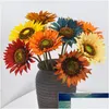 Dekorativa blommor kransar 5 st fabriksförsäljning Single Sunflower Simation Satin Chrysanthemum Home Decoration Pography Props Floric DH1EF