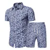 ランニングセットシャツショーツセット花柄の薄い袖の男性服装旅行のための衣装