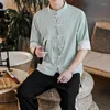 Etniska kläder män qipao toppar tang kostym traditionell kinesisk stil hanfu zen konst casual blus bomull t-shirt samurai haori