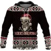 Felpa con cappuccio da uomo Skull cranio natalizio 3d camicie di moda autunnale per abbigliamento per le vacanze Streetwear 230213