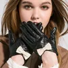 Mitaines GOURS hiver gants en cuir véritable femmes Beige véritable peau de chèvre gants à écran tactile chaud doux conduite mode Bowknot GSL009 230211