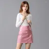 Rokken glanzende pu faux lederen rok vrouwen casual sexy a-line massieve hoge taille korte mini dames zwart roze herfst winter