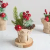 Kerstdecoraties Xmas Simulatie Rood Fruit Pine Cone Branch Desktop Kleine Tree Artificial Pot Decoration PO Props