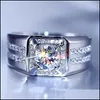 사이드 스톤즈 럭셔리 남성 Sier Rings 여성 AAA 지르콘 Moissanite Ring Anniversary Fathers Day 생일 선물 보석 낙하 DHTOZ