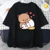 Dam T-shirts Panda Bear Bubu Dudu Skjorta Par Toppar Love You Cute Print Sommar Kortärmad O-ringad Bomull Casual Harajuku Woman Tees