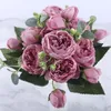 Decorative Flowers 30cm Rose Pink Peony Artificial Bouquet 5 Heads And 4 Buds Silk Fake For Wedding Decoration Home Garden Indoor