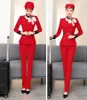 Damen zweisteuelhafte Hosenstil Red Airline Stewardess Kleidung Frauen Hosen Anzug El Rezeption Spa Restaurant Kellnerin Uniform für Arbeiten Kleidung