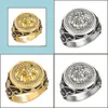 Com pedras laterais Crown Lion Shield Distrange Ring Europe e America Copper Gold Royal Seal Moda Moda Elegante Acess￳rios Drop Dh8qp
