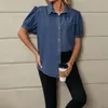 Women's Blouses Women's Short Sleeve Denim Jacket Shirt Straight Pocket Loose Half Women Pack Oversize Menswear