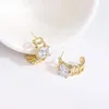 Hoop Earrings Lifefontier Trendy Gold Color Chain Sparkle Zircon Earring For Women Minimalist Classic C-Type Statement Jewelry