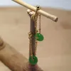 Dingle örhängen kedja 40mm grön runda abacus pärlor dropp guldfärg pläterade mässing öronsnänger 1 par