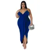 Casual Dresses Summer Women's Products Sell Sleeveless Deep V Sexy Temperament Tight Split Design Dinner High Street Solid Color Dress.