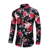 Męskie koszule swobodne wiosenne modne kwiaty z długim rękawem guziki róży w dół towarzyska hawajska koszula kwiatowa plus rozmiar 5xl 6xl 7xl