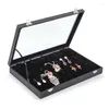 Jewelry Pouches TONVIC Black Leatherette Display Box Ring Bracelet Eearring Necklace Beads Storage Compartments Tray With Glass Lid