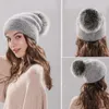 Beanies Beanie/Skull Caps Women's Hat Winter Beanie Knitted Angola Fur Bonnet Girl 's Fall Female Cap With Pom Fashion HatsBeanie/Skull