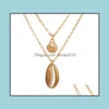 Pendant Necklaces Mtilayer Two Layers Of Shell Chic Natural Gold Women Seashell Bohemian Jewelry Choker Necklace Drop Delivery Pendan Dhnc5