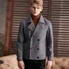 Herren Wollmischungen Zweireihiger Wollmantel Herren Business Casual Blend Anzugjacke Umlegekragen Langarm Mode Kurze Oberbekleidung