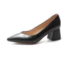 Dress Shoes Chunky Block Heel Pumps Pointed Closed Toe Office Lady Classic Med Leather Ice Color Heels Size 34-40