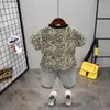 Conjuntos menino manga curta terno roupas infantis infantil criança usar camisa leopardo jeans moda terno fino anos de idade