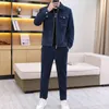 Men's Tracksuits Corn Kernel Corduroy Jacket Suit Mens SpringAutumn Korean Version Fashion Slim Allmatch Clothes 2piece Set Outfits Jogger 230213