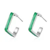 Stud Earrings Simple Green Square Women Trendy Jewelry 925 Sterling Silver Earring Lady Summer Beach Party Accessories KOFSACStud