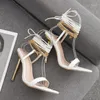 Sandals Bling Women Lock Gold Chain Open Toe Point High Heels Sexy Ladies Ankle Strapy Serpentine Sandalias De Mujer Verano 2024 33700 37547 75085 28965