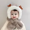 Hats Cartoon Baby Hat Thicken Beanies Caps Girls Boys Warm Winter Kawaii Deer Ear Casual Plush Scarf Set Solid Present