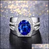 Cluster Rings Blue Sapphire Justerbar Sier Mens High Jewelry Trend Diamond Rrop Delivery DHBLW