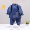 Clothing Sets Children's fashion suit new cartoon smiling face Lapel cowboy coat three piece simple casual sportswear