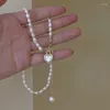 Choker Freshwater Pearl Necklace Heart Shaped Pendant Long Tassel Temperament Adjustable Clavicle Chain Collar Women Jewelry