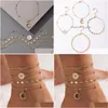 Anklets Daisy Flower Five Pointed Star Moon 4Piece Set European And American Beach Foot Chain Wholesale Drop Delivery 202 Dhzrl