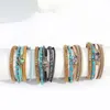 Bracelets de charme allyes boho retrô cruz abalone couro de couro étnico azul de pedra azul com pulseira multicamada jóias femininas