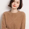Kvinnors tröjor skräddare får 2023 Autumn Winter Pure Cashmere tröja o-hals Kvinnors högkvalitativa varma kvinnliga löst förtjockna stickade
