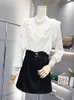 Damenblusen Mode Koreanische Bluse Frauen Blusas Stehkragen Chiffonhemden Langarm Rüschen Spitze Vintage Elegante Femme Tops Schwarz