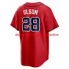 Anpassade basebolltröjor 2022 28 Matt Olson Jersey Freddie Freeman Dansby Swanson 13 Ronald Acuna Jr. Ozzie Albies Mike Soroka