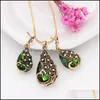 Earrings Necklace Peacock Jewelry Set Rhinestone African Beads Costume Water Drop Engagement Wedding Party Delivery Sets Dhdh7