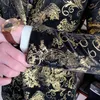 Мужские костюмы Blazers Luxury Paisley Print Fashion Baroque Slim Groom Tuxedo Gold Velvet Club Party Costume Ternos 230213